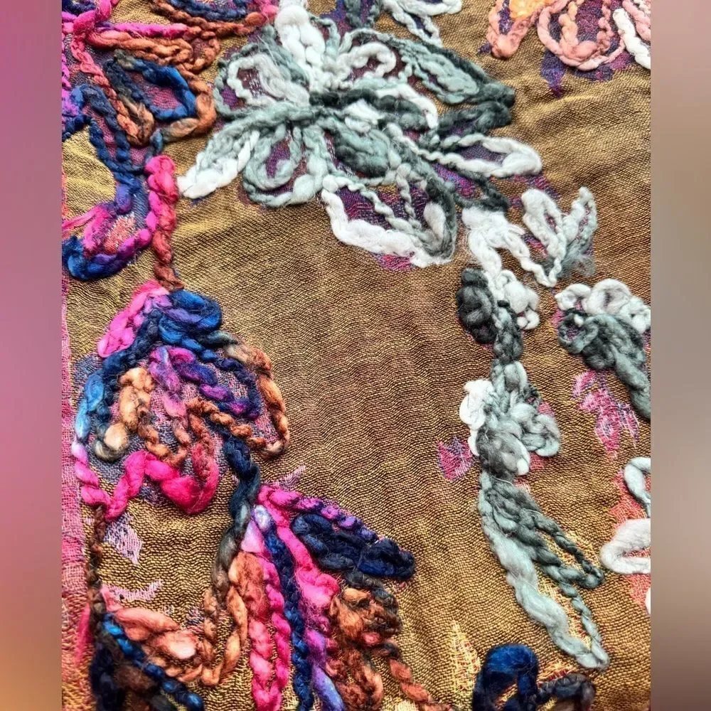 Floral Embroidered Women's Cotton Blend, Texture Embroidered Scarf/Wrap.